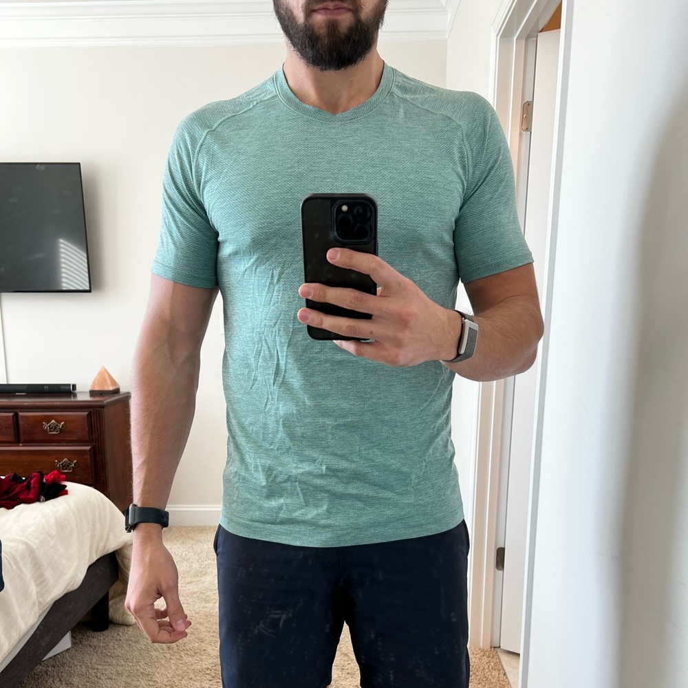 Lululemon Tshirt. Metal vent tech. Medium pictured. Sea foam green in color.